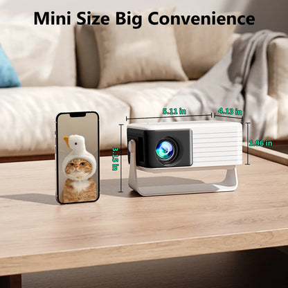 Mini Projector 720P HD Portable Projector, 4000 Lumens LED, Wifi Bluetooth 5.1, 30–120" Screen, HDMI USB AV Compatible, Home Theater Outdoor Movie Projector, Black